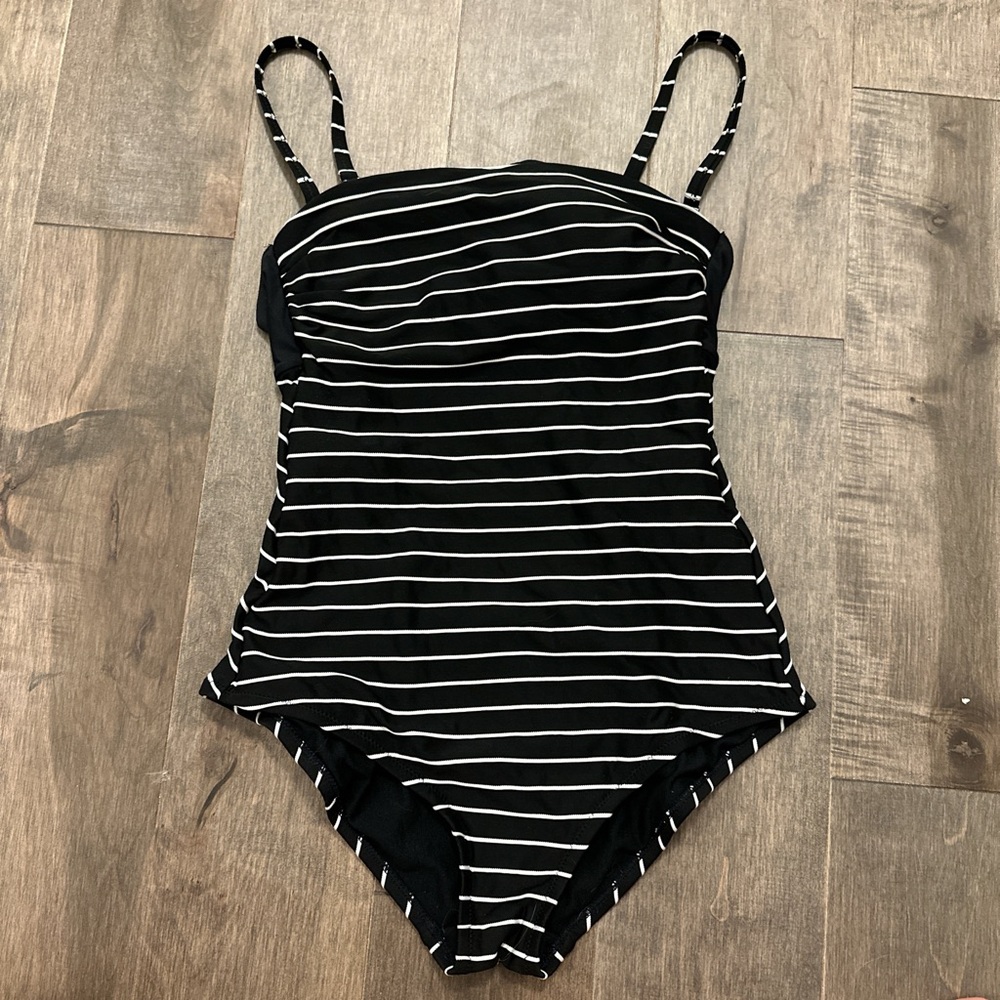 Elegant Black and White Striped One Piece Swimsuit